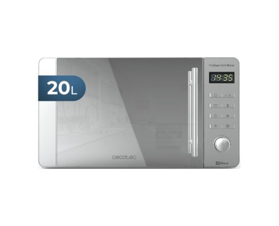 Cecotec ProClean 5020 Mirror Microondas - Potencia 700W - Capacidad 20L - Pantalla LED - Acero Inoxidable - Seguro Infantil - Revestimiento Facil de Limpiar - Color Gris