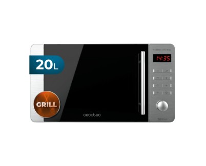 Cecotec ProClean 5110 Inox Microondas con Grill - 700W - Capacidad 20L - Pantalla LED - Acero Inoxidable - Seguro Infantil - Revestimiento Facil de Limpiar - 43.8x35.8x25.5cm - Color Negro y Gris