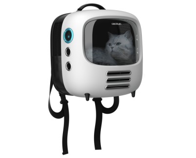 Cecotec Pumba 1800 Travel Fan Transportin con Ventana - Sistema de Ventilacion con 2 Velocidades - para Mascotas hasta 8kg - Luz Interior - Ergonomico - Bolsillo Lateral - 43x42x27.6cm - Color Blanco