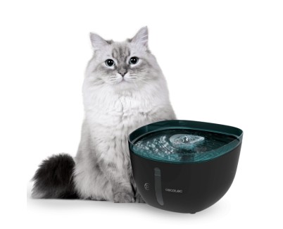 Cecotec Pumba 2200 Refresh Bebedero para Mascotas - Capacidad de 2L - Filtro de Alto Rendimiento - Nivel de Agua Visible - Luz LED Interior - Silencioso - Efecto Cascada - Facil de Limpiar - Color Negro