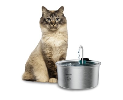 Cecotec Pumba 3200 Refresh Bebedero para Mascotas - Capacidad de 3.2L - Acero Inoxidable - Efecto Cascada - Silencioso - Facil de Limpiar - Incluye Filtro