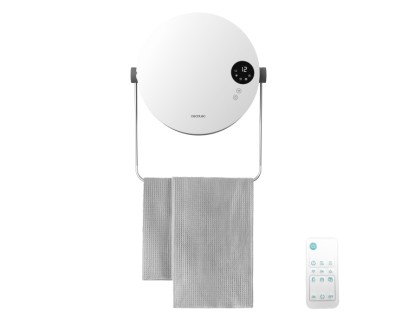 Cecotec ReadyWarm 2000 Round Calefactor Ceramico de Pared - Potencia de 2000W - Control Remoto Incluido - Ajuste de Temperatura - Temporizador de 12h - Cuelgatoallas - Proteccion IP22 - Color Blanco