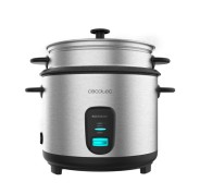 Cecotec Ricefusion 7000 Inox Arrocera - 700W - Capacidad 1.8L - Cubeta Extraible Antiadherente - Acero Inoxidable - Tapa de Cristal - Cuchara - Color Negro y Acero