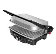 Cecotec Rock\'n Grill 1500 Parrilla Electrica 1500W - Revestimiento de Piedra Rockstone - Regulador de Temperatura - Apertura 180º - Superficie 28.7x17cm - Acero Inoxidable y Plastico