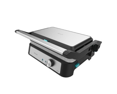 Cecotec Rock\'n grill 1500 TakeandClean Stone Parrilla Electrica - 1500W - Placas Desmontables - Revestimiento Antiadherente - Apertura 180&ordm; - Bandeja Recogegrasas - 26.5x17cm - Acero Inoxidable