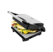 Cecotec rock\'n Grill Parrilla Electrica - 700W - Antiadherente - Asa Tacto Frio - Base Antideslizante - Hueco Recogecables - Superficie Cocinado 23x14.5cm - Color Negro y Plata
