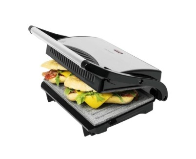 Cecotec rock\'n Grill Parrilla Electrica - 700W - Antiadherente - Asa Tacto Frio - Base Antideslizante - Hueco Recogecables - Superficie Cocinado 23x14.5cm - Color Negro y Plata