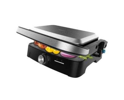 Cecotec Rock\'nGrill 1500 Full Open Parrilla Electrica - 1500W - Temperatura Regulable - Antiadherente - Apertura 180&ordm; - Bandeja Recogegrasas - Superficie Cocinado 281x173mm - Color Acero