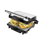 Cecotec Rock\'nGrill 1500 Rapid Parrilla Electrica - Potencia de 1500W - Revestimiento Antiadherente - Bandeja Recogegrasas - Placa Superior Ajustable - 24.5x17.3cm - Acero Inoxidable