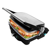 Cecotec RocknGrill 1500 Stone Ceramic Mix and Grill Parrilla Electrica - Potencia 1500W - Apertura 180º - Revestimento de Ceramica - Libre de Ptfe y Pfoa - Base Antideslizante - Color Negro y Plateado