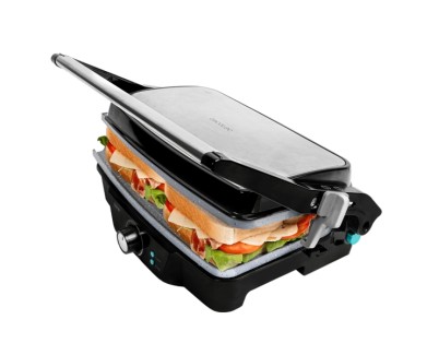 Cecotec RocknGrill 1500 Stone Ceramic Mix and Grill Parrilla Electrica - Potencia 1500W - Apertura 180&ordm; - Revestimento de Ceramica - Libre de Ptfe y Pfoa - Base Antideslizante - Color Negro y Plateado