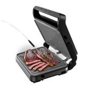 Cecotec Rock\'nGrill 2000 PerfectCook Parrilla Electrica con Sonda de Temperatura Inteligente - 2000W - Placas Desmontables - Acabado en Acero Inoxidable - Bandeja Recogegrasas - 30x23cm - Color Negro