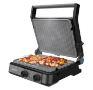 Cecotec Rock\'nGrill 2200 Dual Parrilla Electrica - 2200W - Apertura 180º - Placas Antiadherentes Desmontables - Placas Reversibles - Control de Temperatura Regulable - Color Negro