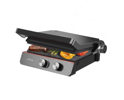 Cecotec Rock\'nGrill Blaze Neon Parrilla Electrica - 2200W - Antiadherente - Apertura 180&ordm; - Luz Indicadora de Temperatura - Placas Desmontables - Temperatura Regulable - 29x23cm - Color Negro