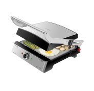 Cecotec Rock\'nGrill Pro Parrilla Electrica - 2000W - Antiadherente - Placas Extraibles y Reversibles - Apertura 180º - Libre de PTFE y PFOA - Pinza - Base Antideslizante - 34x23cm - Acero Inoxidable