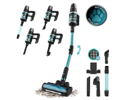 Cecotec Rockstar 9500 Lunar Pet Flex Aspirador de Escoba Vertical - 780W - Autonomia 90min - Succion 30kPa - Luz LED - Pantalla - Incluye Accesorios - Ideal para Mascotas - Color Negro y Azul