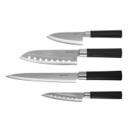Cecotec santoku Pack de 4 Cuchillos Profesionales - Hoja de 2mm de Grosor - Acero Inoxidable con Base de Carbono - Mango Ergonomico - Estilo Japones - Estuche - Apto para Lavavajillas - Color Negro