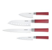 Cecotec santoku Pack de 4 Cuchillos Profesionales - Hoja de 2mm de Grosor - Recubrimiento Ceramico - Acero Inoxidable con Base de Carbono - Estilo Japones - Estuche - Aptos para Lavavajillas - Color Rojo