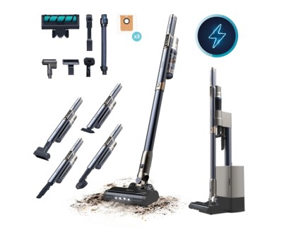 Cecotec Scoba 3000 Station Aspirador de Escoba Vertical con Base de Autovaciado - 210W - Autonomia 40min - Succion 20kPa - Incluye Accesorios - Ideal Mascotas - Motor sin Escobillas - Color Azul Marino