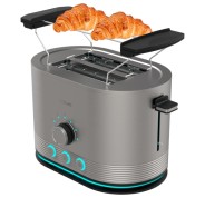 Cecotec Shine and Toast Double Tostadora Doble - Potencia 850W - Ranura Ancha - Acabados en Acero Inoxidable - 7 Niveles de Tostado - Autocentrado - Calienta Panecillos - Color Gris