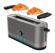 Cecotec ShineandToast Extra Tostadora de Ranura Larga - Potencia de 1050W - Aviso Luminoso - Ranura Ancha hasta 3.8cm - Acabado en Acero Inoxidable - Calienta Panecillos - 7 Niveles de Tostado