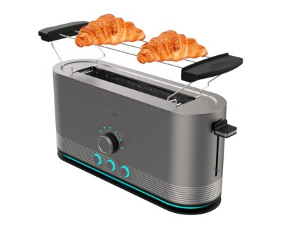 Cecotec ShineandToast Extra Tostadora de Ranura Larga - Potencia de 1050W - Aviso Luminoso - Ranura Ancha hasta 3.8cm - Acabado en Acero Inoxidable - Calienta Panecillos - 7 Niveles de Tostado