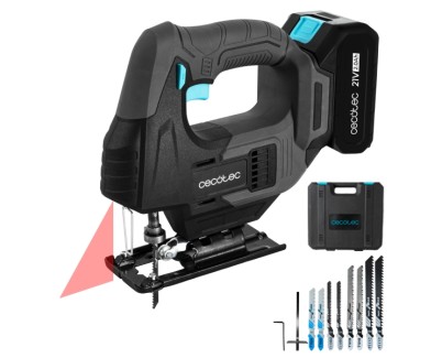 Cecotec Sierra de Calar MultiCut 500 Vision Liberty Sierra de Calar Inalambrica - Bateria 21V 2Ah - Accesorios Incluidos - Luz LED - Guia Laser - Mandril sin Llave - Maletin - Color Gris Oscuro