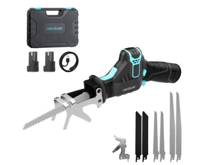 Cecotec Sierra de Sable LongFlex 1200 Home and Garden Sierra de Sable Inalambrica - 550W - 2 Baterias de 12V - Incluye Accesorios - Color Negro y Azul