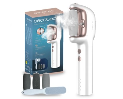 Cecotec SkinCare Steam Silky Lima Electrica para Pies - Funcion Vapor Ajustable - 3 Cabezales Extraibles - Uso Inalambrico - IPX7 - Rascador Adicional - Deposito Imantado - Color Blanco y Rosa