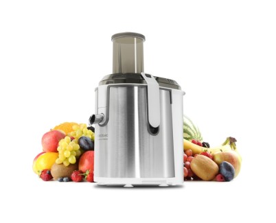 Cecotec StrongTitanium 19000 XXL Licuadora Orbital - 2000W - 19000rpm - Deposito de 2L - Jarra de Zumo 950ml - Boquilla Antigoteo - Base Antideslizante - Entrada XXL de 75mm - Color Acero y Blanco