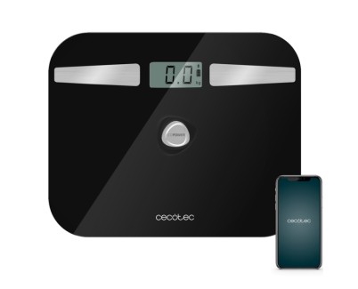 Cecotec Surface Precision 10200 Smart Healthy Black Bascula Corporal hasta 180kg - Energia sin Pilas - Bluetooth - 4 Sensores - Cristal Templado - Patas Antideslizantes - Autoapagado - Color Negro
