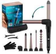 Cecotec SurfCare MultiWaves Rizador de 25mm - Revestimiento Ceramico - Angulo de 90° - Guante y Clips - Cabezales Surtidos - Temperatura de 140 a 200°C - Color Negro y Rosa
