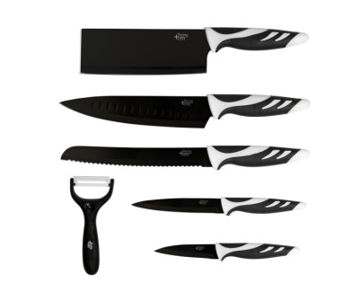 Cecotec Swiss Pack de 6 Cuchillos Profesionales - Hojas de 2mm de Grosor - Acero Inoxidable y Ceramica - Mango Antideslizante - Recubrimiento Antiadherente y Antibacteriano - Estuche - Color Negro