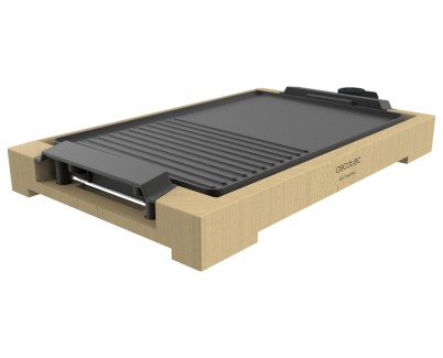Cecotec Tasty and Grill 2000 Bamboo Black Plancha Electrica - 2000W - Antiadherente - Estructura Bambu - Termostato - Apta para Lavavajillas - Bandeja Recogegrasas - 37.5x24.5cm - Color Madera Claro