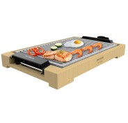 Cecotec Tasty and Grill 2000 Bamboo LineStone Plancha Electrica - 2000W - Antiadherente - Estructura Bambu - Termostato Regulable - Apta para Lavavajillas - Espatula - 37.5x24.5cm - Color Madera Claro