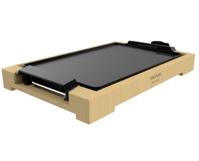 Cecotec Tasty and Grill 2000 Bamboo Plancha Electrica - 2000W - Estructura de Bambu - Antiadherente - Termostato Regulable - Apta para Lavavajillas - Incluye Espatula - 37.5x24.5cm - Color Madera Claro