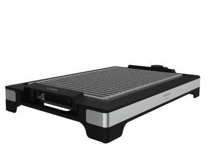 Cecotec Tasty and Grill 2000 Inox LineStone Plancha Electrica - 2000W - Acabados en Acero Inoxidable - Antiadherente - Termostato - Apto Lavavajillas - Bandeja Recogegrasas - 37.5x24.5cm - Color Negro
