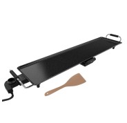 Cecotec Tasty and Grill 3000 RockWater XXL Plancha Electrica - Potencia de 2400W - Revestimiento Antiadherente - Termostato Regulable - Incluye Bandeja y Espatula - 90x22cm - Color Negro