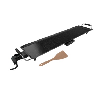 Cecotec Tasty and Grill 3000 RockWater XXL Plancha Electrica - Potencia de 2400W - Revestimiento Antiadherente - Termostato Regulable - Incluye Bandeja y Espatula - 90x22cm - Color Negro