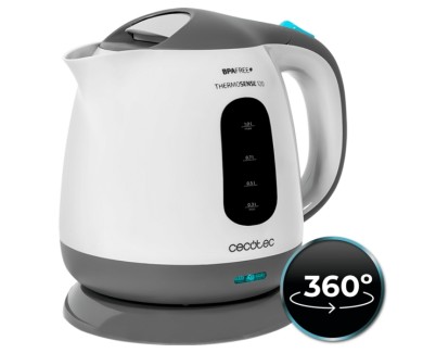 Cecotec ThermoSense 120 Hervidor de Agua de 1L - Potencia 1100W - Libre de BPA - Base 360&ordm; Independiente - Filtro Antical - Apagado Automatico - Color Blanco