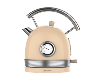 Cecotec ThermoSense 420 Light Beige Hervidor de Agua 2200W - Capacidad 1,8L - Acero Inoxidable - Filtro Antical - Base con Giro 360&ordm; - Medidor de Temperatura - Estilo Vintage