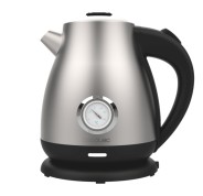 Cecotec Thermosense 620 Retro Steel Hervidor de Agua de 1.7L - 2200W - Termometro Analogico - Base 360º Independiente - Temperatura Regulable - Filtro Antical - Apagado Automatico - Color Negro y Plateado