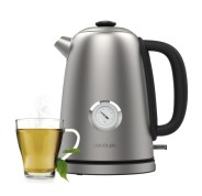 Cecotec Thermosense 620 Vintage Hervidor de Agua Electrico - Potencia de 2200W - Capacidad 1.7L - Acero Inoxidable - Termometro Analogico - Base Giratoria 360º - Apagado Automatico