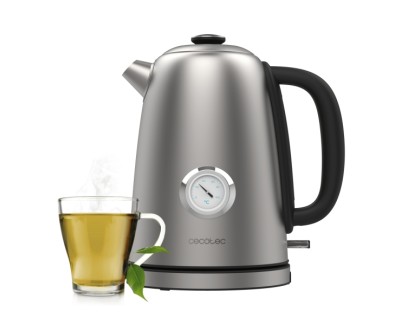 Cecotec Thermosense 620 Vintage Hervidor de Agua Electrico - Potencia de 2200W - Capacidad 1.7L - Acero Inoxidable - Termometro Analogico - Base Giratoria 360&ordm; - Apagado Automatico