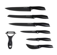 Cecotec titanium Pack de 7 Cuchillos Profesionales - Hoja de 2mm de Grosor - Acero Inoxidable con Recubrimiento Ceramico - Mango de Polipropileno - Aptos para Lavavajillas - Estilo Japones - Color Negro