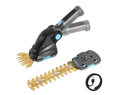 Cecotec TitaniumSword 2000 Hand Cortasetos Inalambrico 2 en 1 - Espada de 17cm - Mando Rotatorio - Bateria Integrada 7.2V - Cuchilla Frontal de 10cm - Recubrimiento de Titanio - Color Gris Oscuro