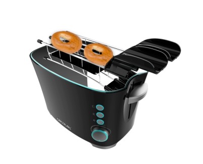 Cecotec Toast and Taste Double B Tostadora de Doble Ranura - 650W - Ranura Ancha - Pinzas para Tostadas - 7 Niveles - Funciones Descongelar y Recalentar - Bandeja Recogemigas Extraible - Color Negro