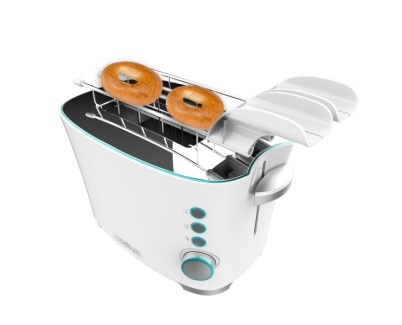 Cecotec Toast and Taste DoubleW Tostadora de Doble Ranura - 650W - Ranura Ancha - Pinzas para Tostadas - 7 Niveles - Funciones Descongelar y Recalentar - Bandeja Recogemigas Extraible - Color Blanco