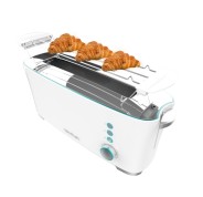 Cecotec Toast and Taste ExtraW Tostadora de Ranura Larga - 1000W - Ranura XL Extra Ancha - Calienta Panecillos - Funciones Descongelar y Recalentar - Funcion de Extra Elevacion - 7 Niveles - Color Blanco