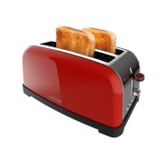 Cecotec Toastin\' Time 1500 Tostadora de Doble Ranura Larga - 1500W - Ranura Ancha hasta 3.8cm - Acero Inoxidable - Apagado Automatico - Sistema de Autocentrado - 7 Niveles de Tostado - Color Rojo